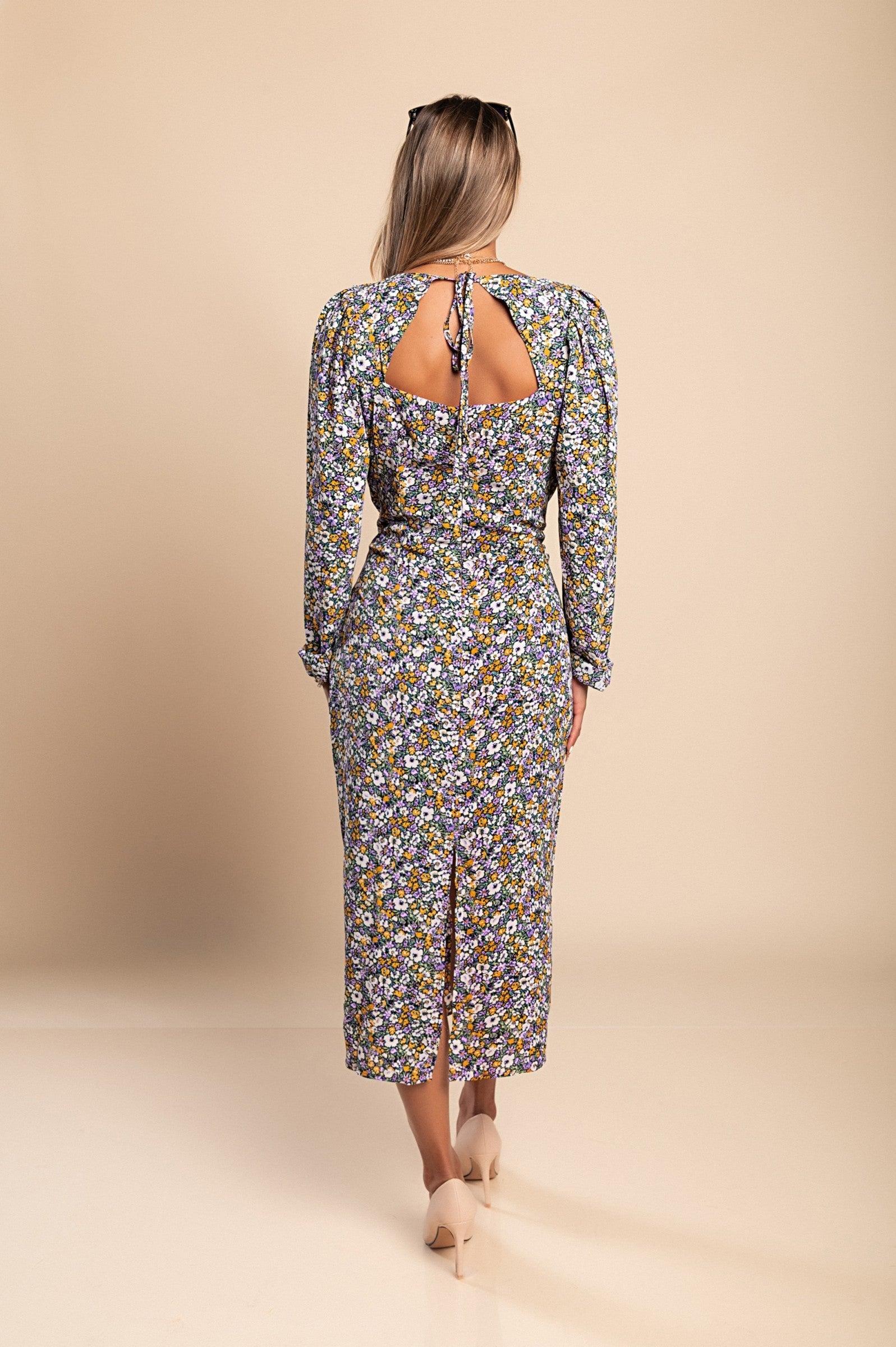 Elegant midi dress with floral print Ferra, lilac