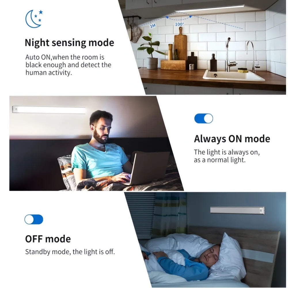 Rechargeable LED motion sensing lights, indoor cabinets, bar lighting, corridor lighting, easy magnetic installation