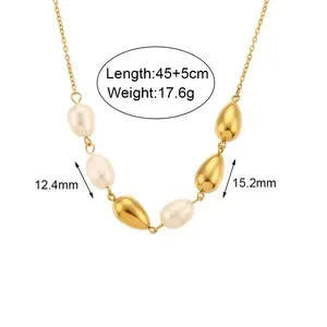 E.B.belle Imitation Pearl Series Necklace Irregular Shape Jewelry Stainless Steel 18K Gold Plated For Elegant Women Charm Gift