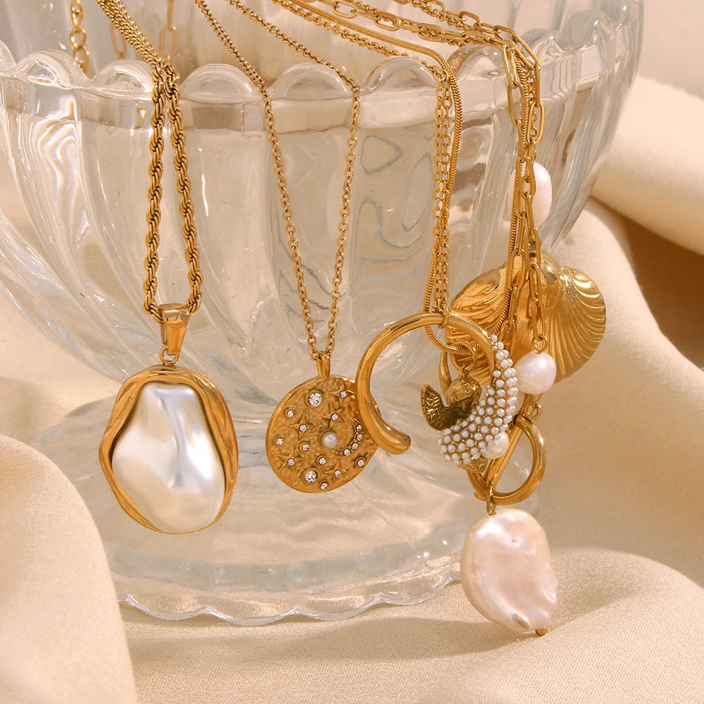 E.B.belle Imitation Pearl Series Necklace Irregular Shape Jewelry Stainless Steel 18K Gold Plated For Elegant Women Charm Gift