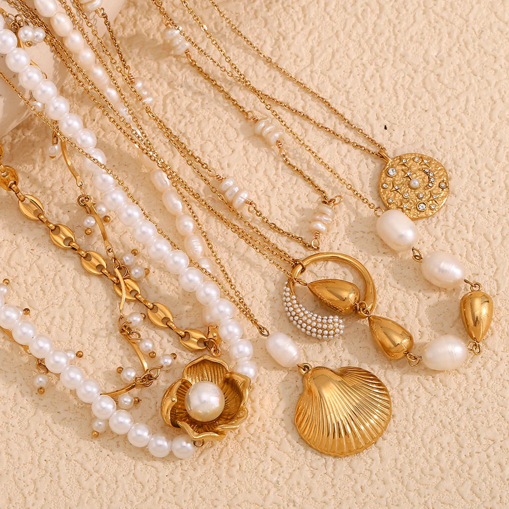 E.B.belle Imitation Pearl Series Necklace Irregular Shape Jewelry Stainless Steel 18K Gold Plated For Elegant Women Charm Gift