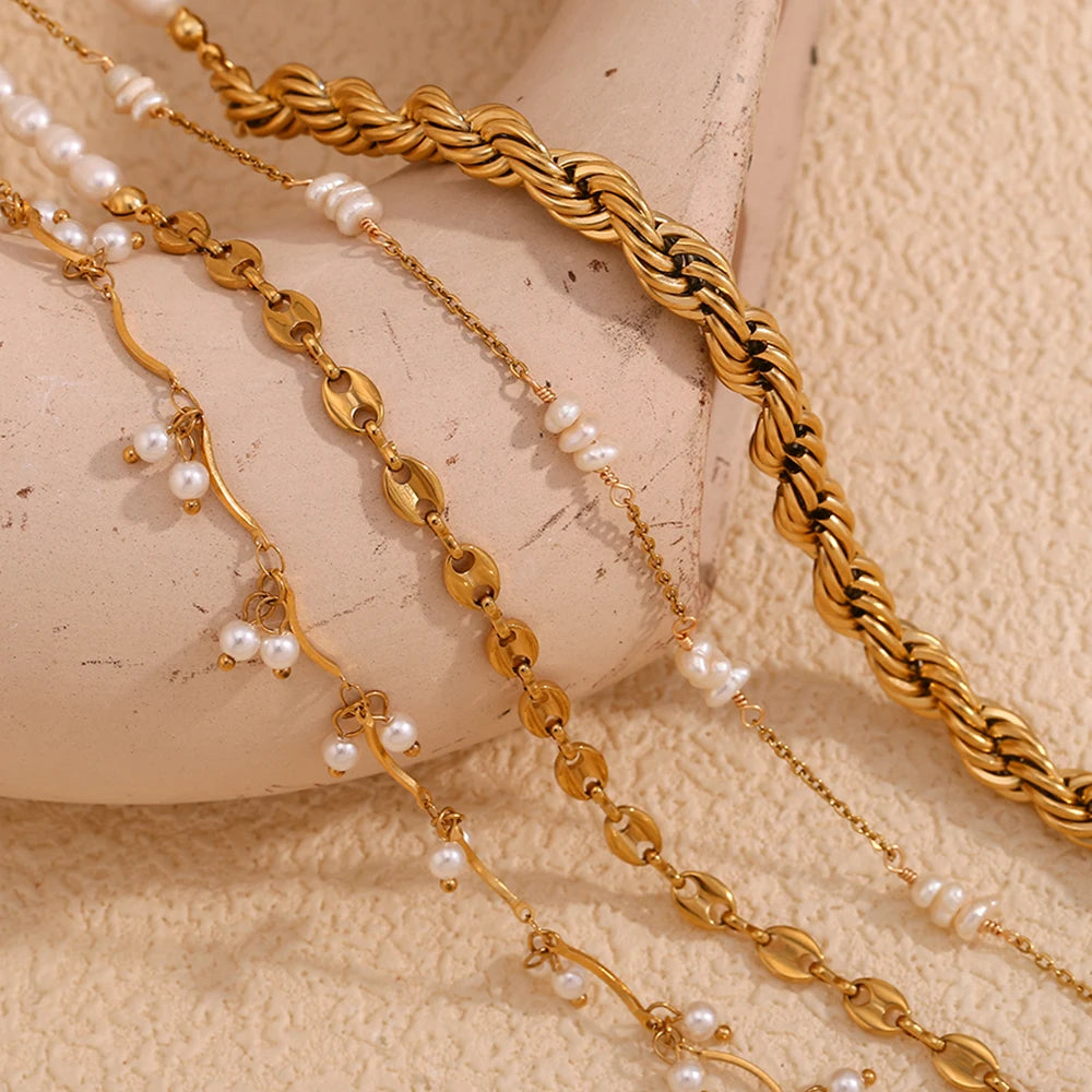 E.B.belle Imitation Pearl Series Necklace Irregular Shape Jewelry Stainless Steel 18K Gold Plated For Elegant Women Charm Gift