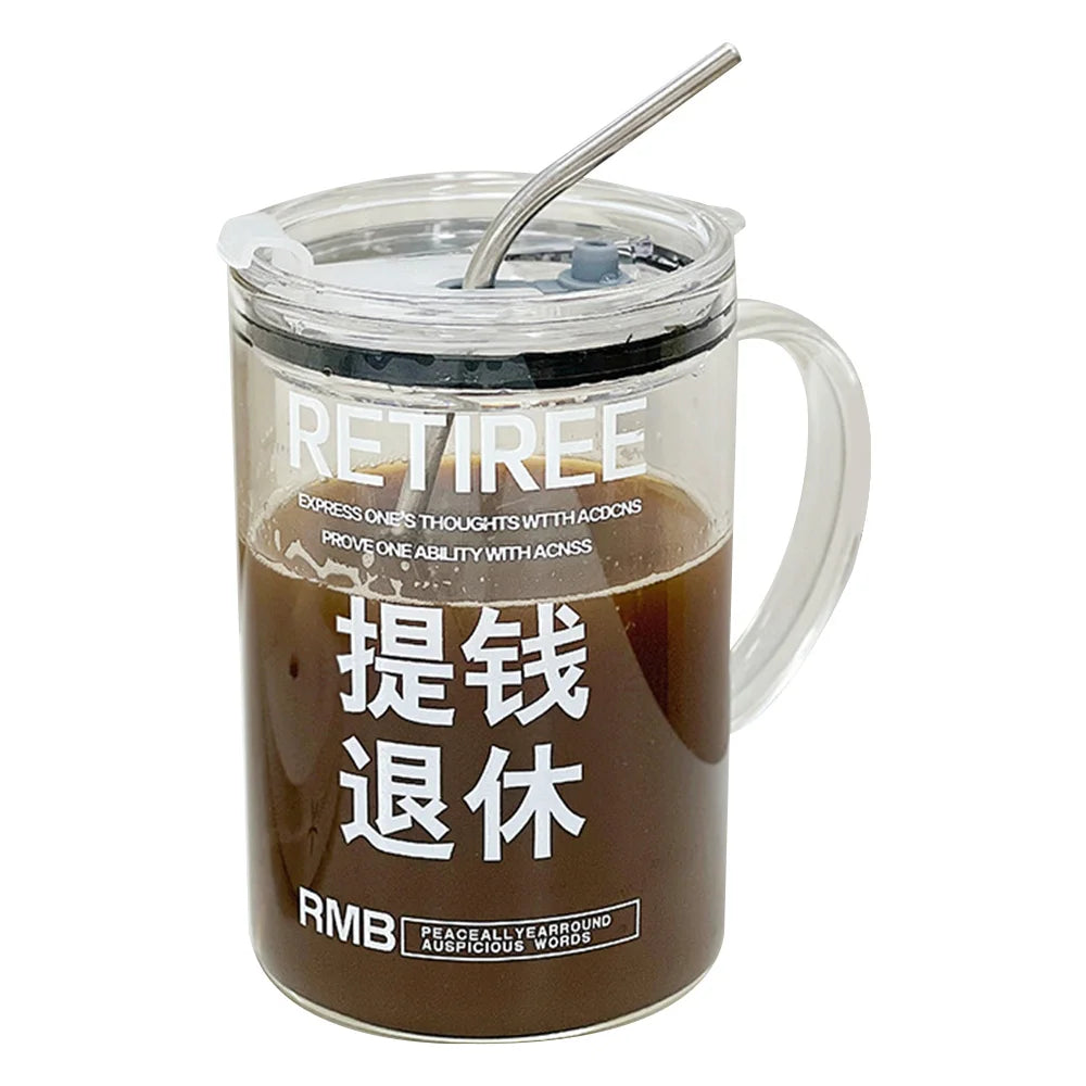 1000ML Large-capacity Glass With Lid And Straw Temperature Resistance Glass Water Cup For Beer Iced Coffee Tea Glass