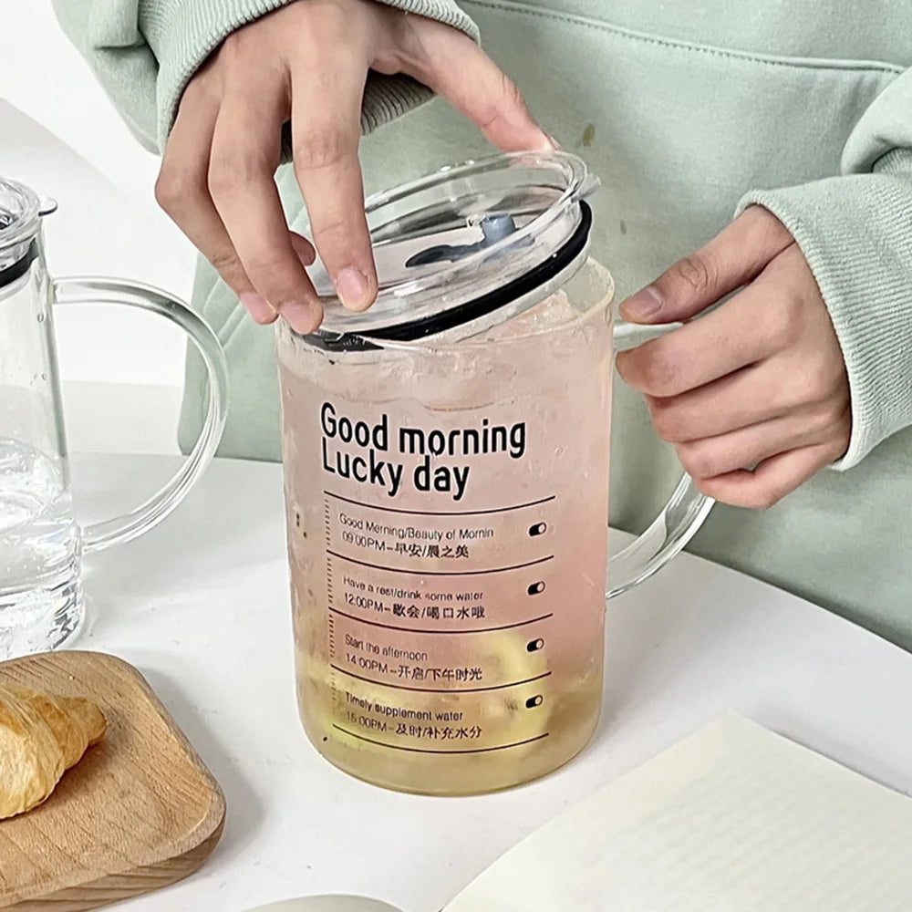 1000ML Large-capacity Glass With Lid And Straw Temperature Resistance Glass Water Cup For Beer Iced Coffee Tea Glass